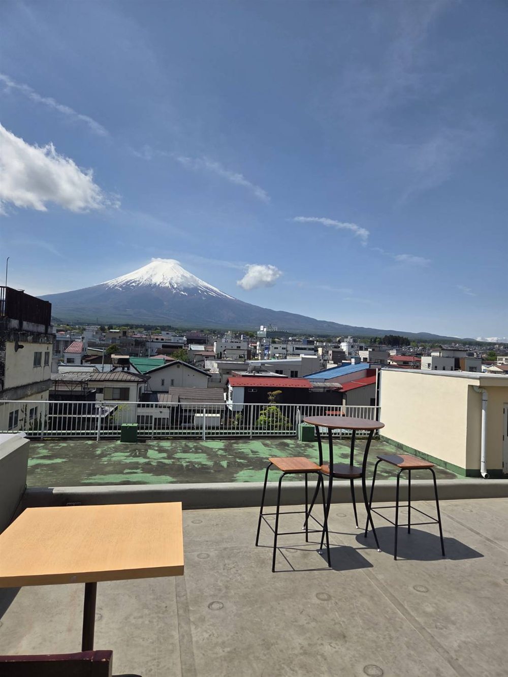 Mt. Fuji framed by clouds from the café rooftop terrace